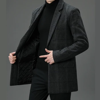 Cappotti di lana scozzesi da uomo invernali di alta qualità Business Casual Cappotto in cotone addensato Capispalla Giacca a vento calda slim fit 1