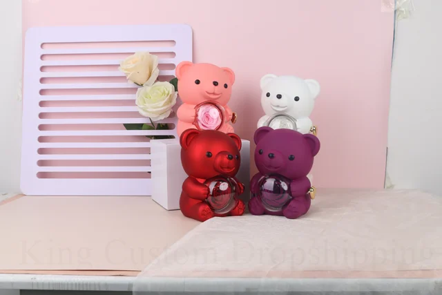 Custom Name Carved Heart-Shaped Necklace Rotating Rose Bear Jewelry Box for Family and Lover on Valentine's Day and Christmas 6