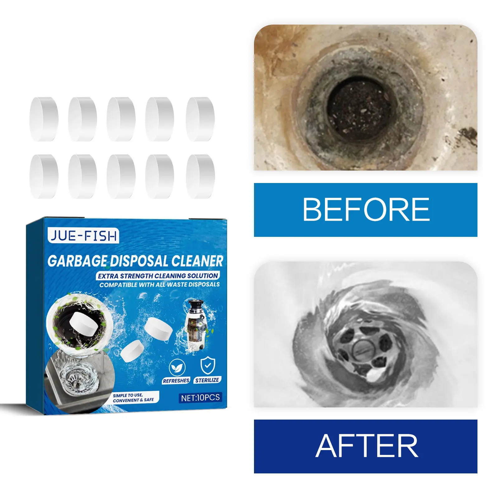 Garbage Disposal Tablet Pipe Sewer Dredging Agent Foaming Drain Odor Eliminator Sink Clogging Removal Kitchen Water Pipe Cleaner