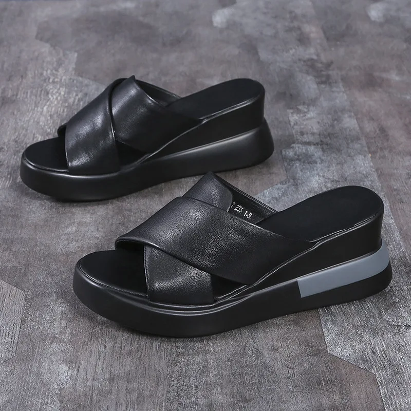 Women's Summer Muffin Thick Bottom Slope Heel Sandals Back Empty Snap Sandals Large Size