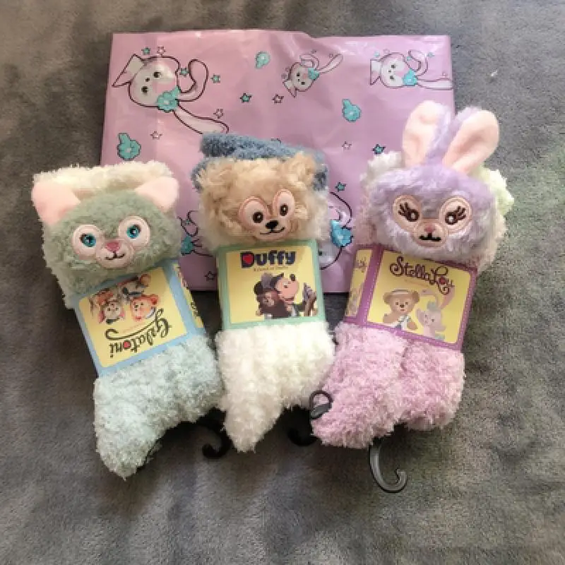 Милые плюшевые носки Kawaii Disney Cute Stellalou Duffy Bear зимние теплые домашние напольные