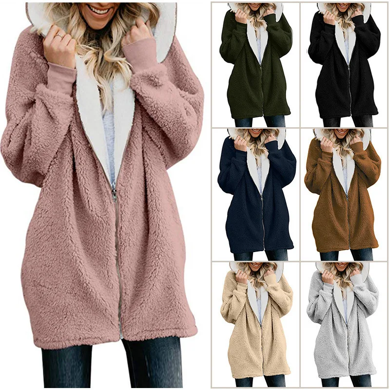 

Women's 2023 Autumn/Winter New Hooded Zipper Cardigan Plush Coat Plush Sweater