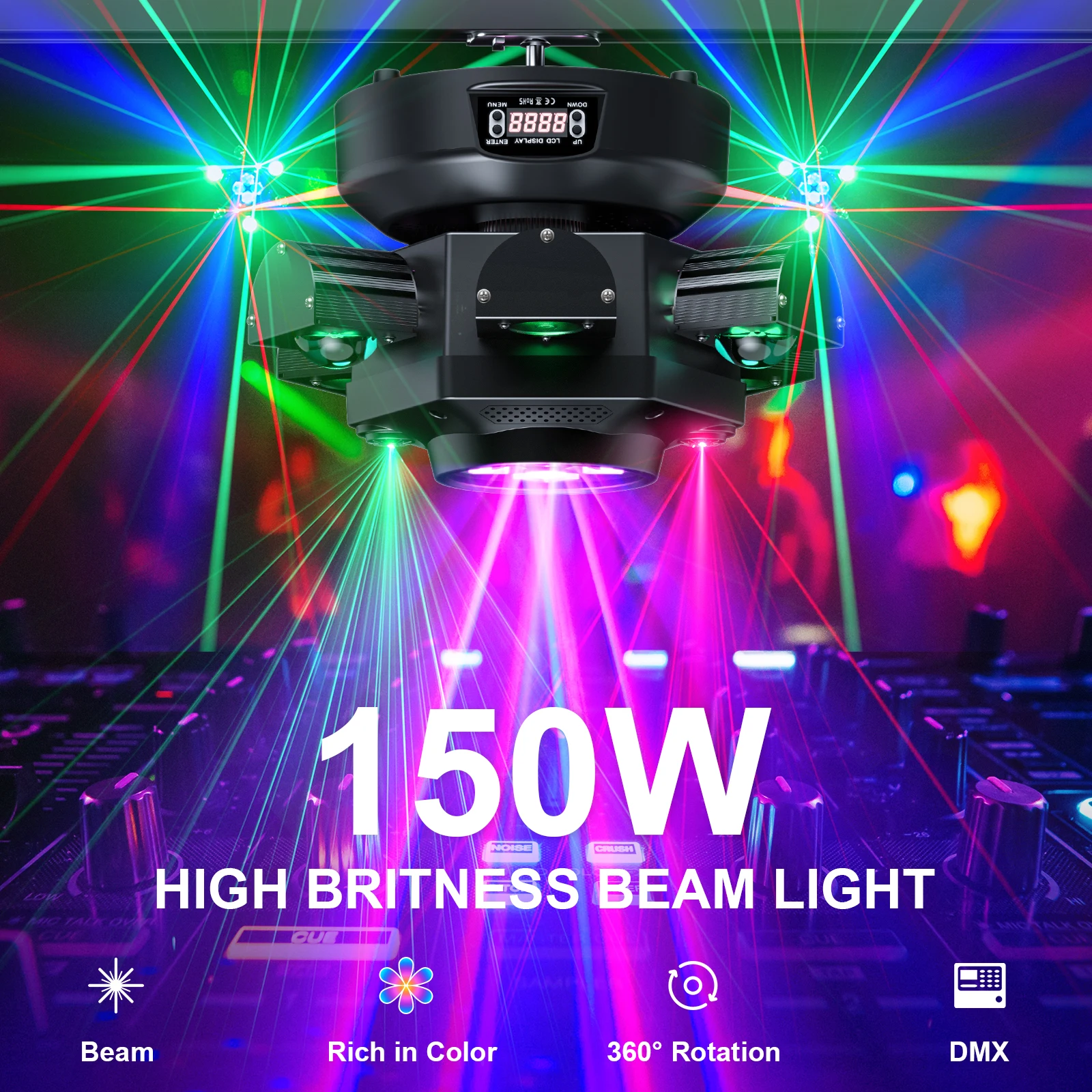 Yiflamefly 150W Moving Head DJ Lights 6 Arms Party Lights RGBW 4IN1 LED Stage Lighs DMX512 For Wedding Party Disco KTV Wedding 2