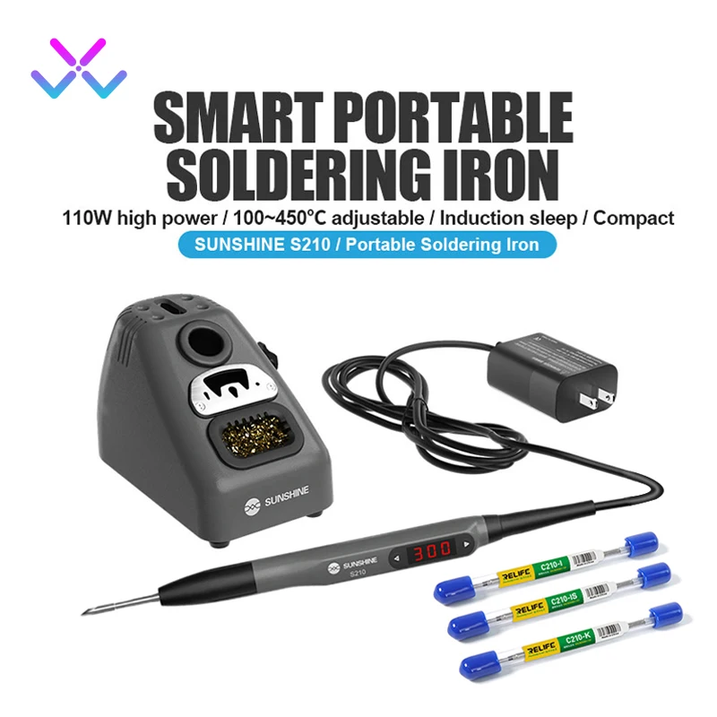 SUNSHINE S210 110W High Power Smart Portable Soldering Iron Adjustable Universal for JBC C210 Series T210 Soldering Iron Tips sunshine ss 890c auto cutting plotter machine universal scrapers tools for screen front protective back film cut sticker