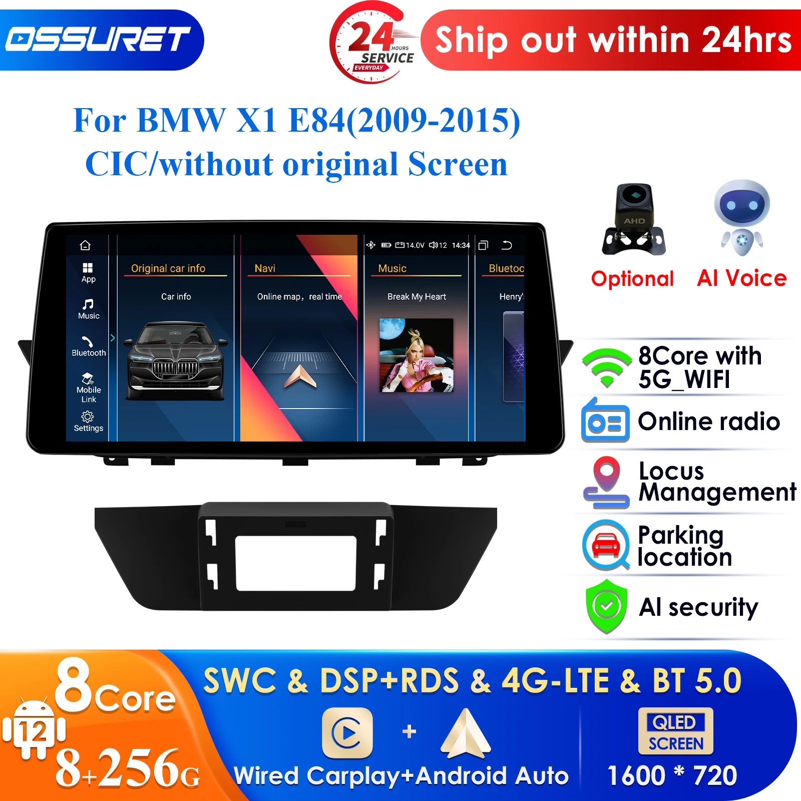 

4G 10.33''AI DSP CarPlay Android Auto Radio for BMW X1 E84 CIC 2009-2015 NO Original Screen IDrive Multimedia GPS 2din Autoradio