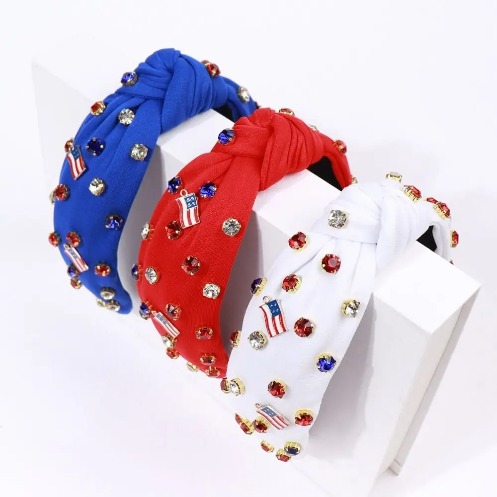 

Rhinestone Hairband 2024 US National Flag Knot Headband Hair Hoop Women