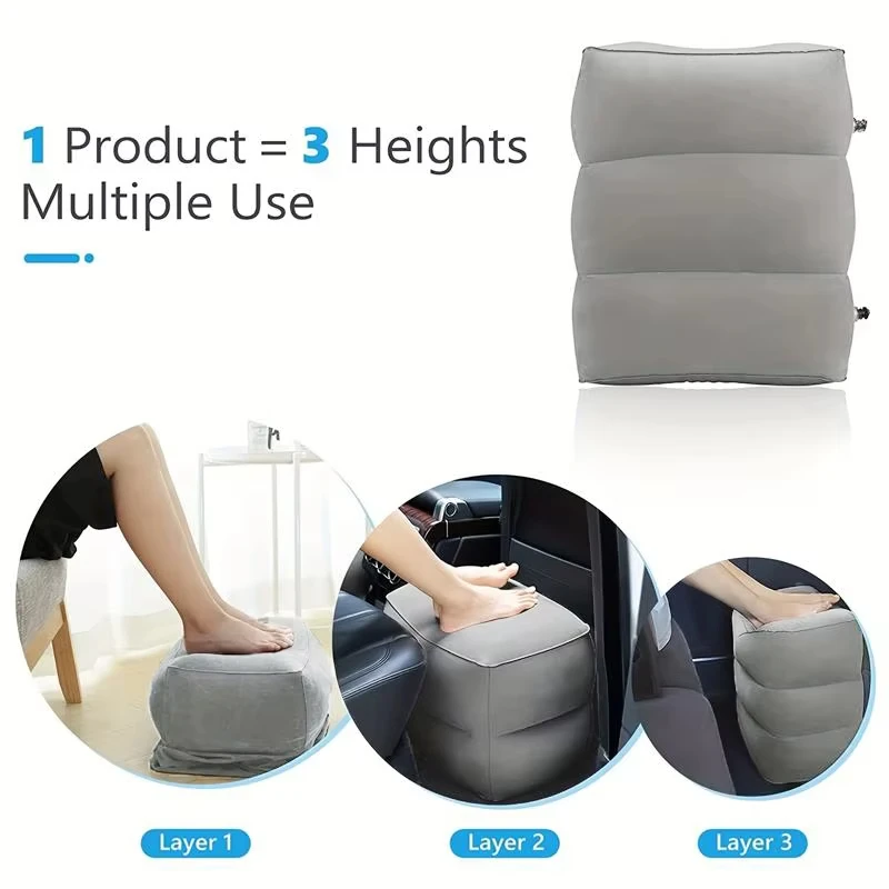 Inflatable Foot Rest Pillow 1pc Travel Portable Adjustable Three Layers