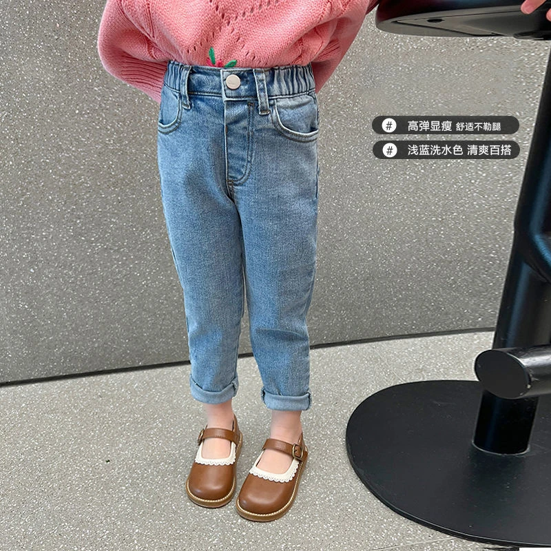 2022 Children's Jeans Spring Korean Version Baby Girls Denim Leggings Solid  Color Soft Pants Children's Stretch Casual Jeans| | - AliExpress