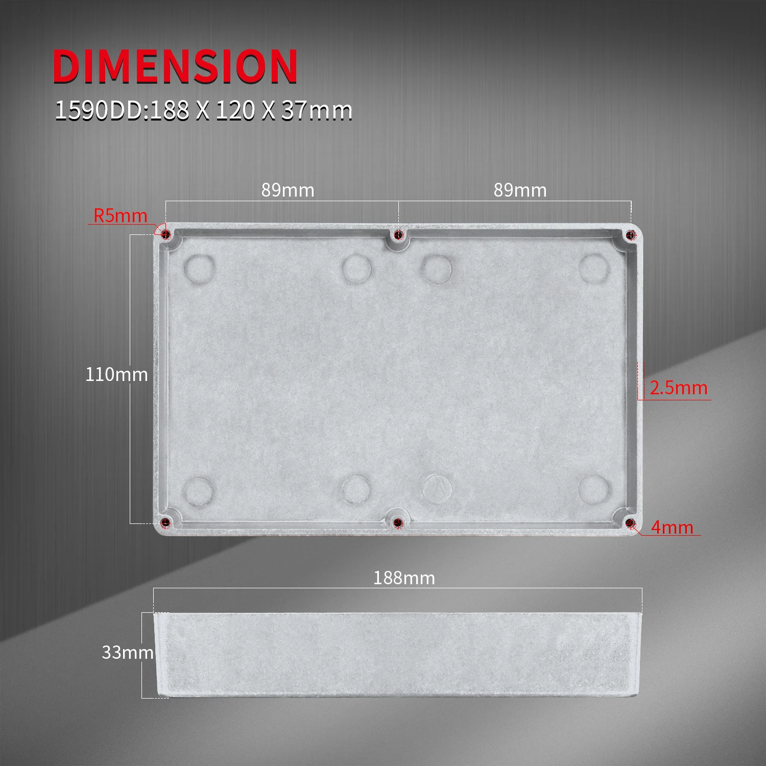 3PCS 1590D Guitar Pedal Aluminum Enclosure with 56.5MM Height, Higher Than 1590DD 188*119*56.5MM