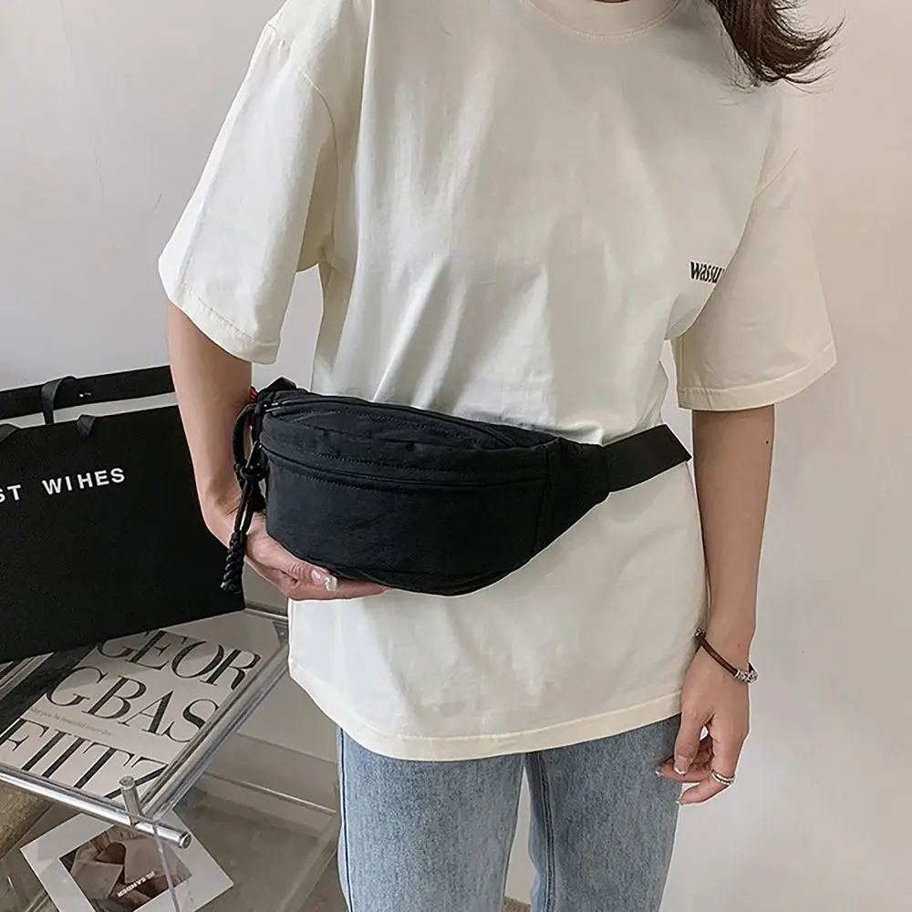 

Japanese Style Couple Waistpack Wear-resistant Waterproof Nylon Crossbody Bag Solid Color Fanny Pack Sports Outdoor