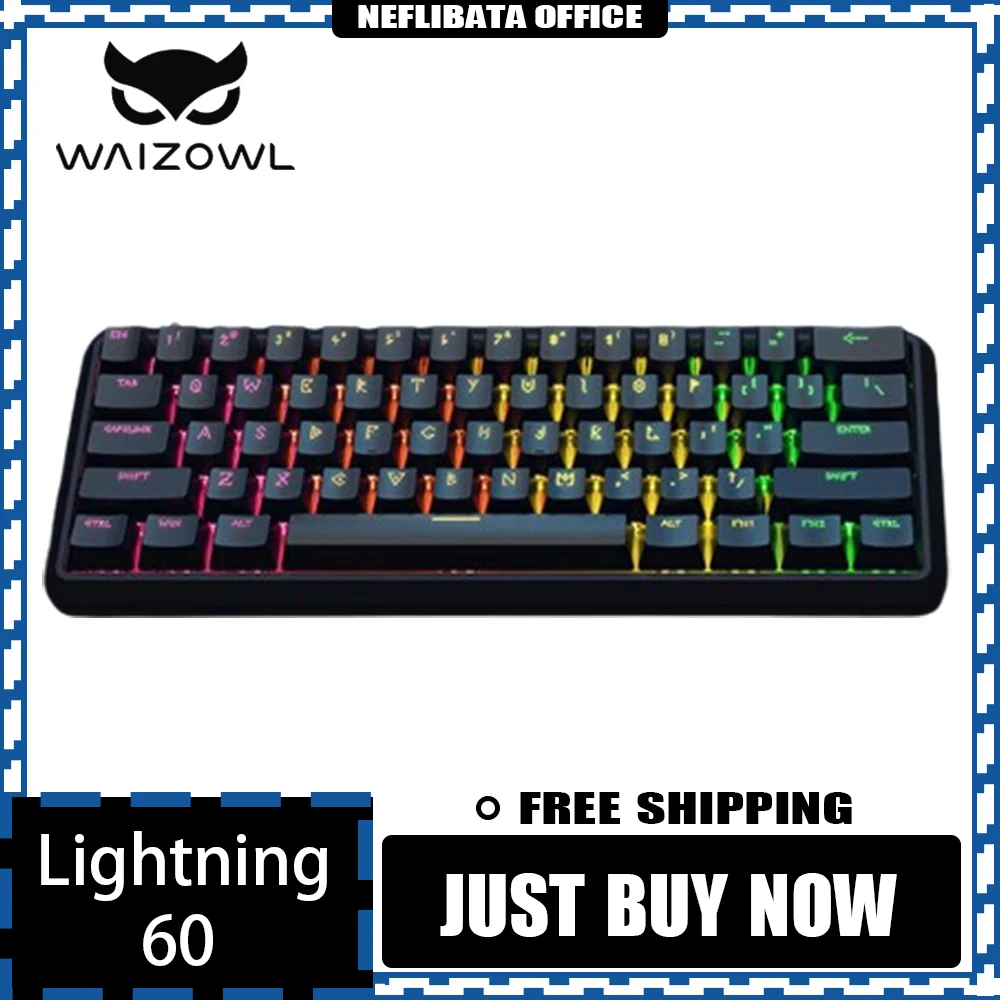 

WAIZOWL Lightning60 Keyboard Wired Customize Hot-Swap Mechanical Keyboard Gasket RGB FPS RTS Pc Gamer Accessories Office Gift
