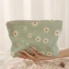 Floral Printed Corduroy Makeup Bag Black Lightweight Zipper Makeup Storage Box Multifunctional Cosmetic Bag With Lining 3