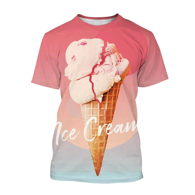 

New Creative Dessert Street New Ice Cream 3D Printed T-shirt Men and Women Casual Fashion Oversized O Neck Shirt Children's Tops