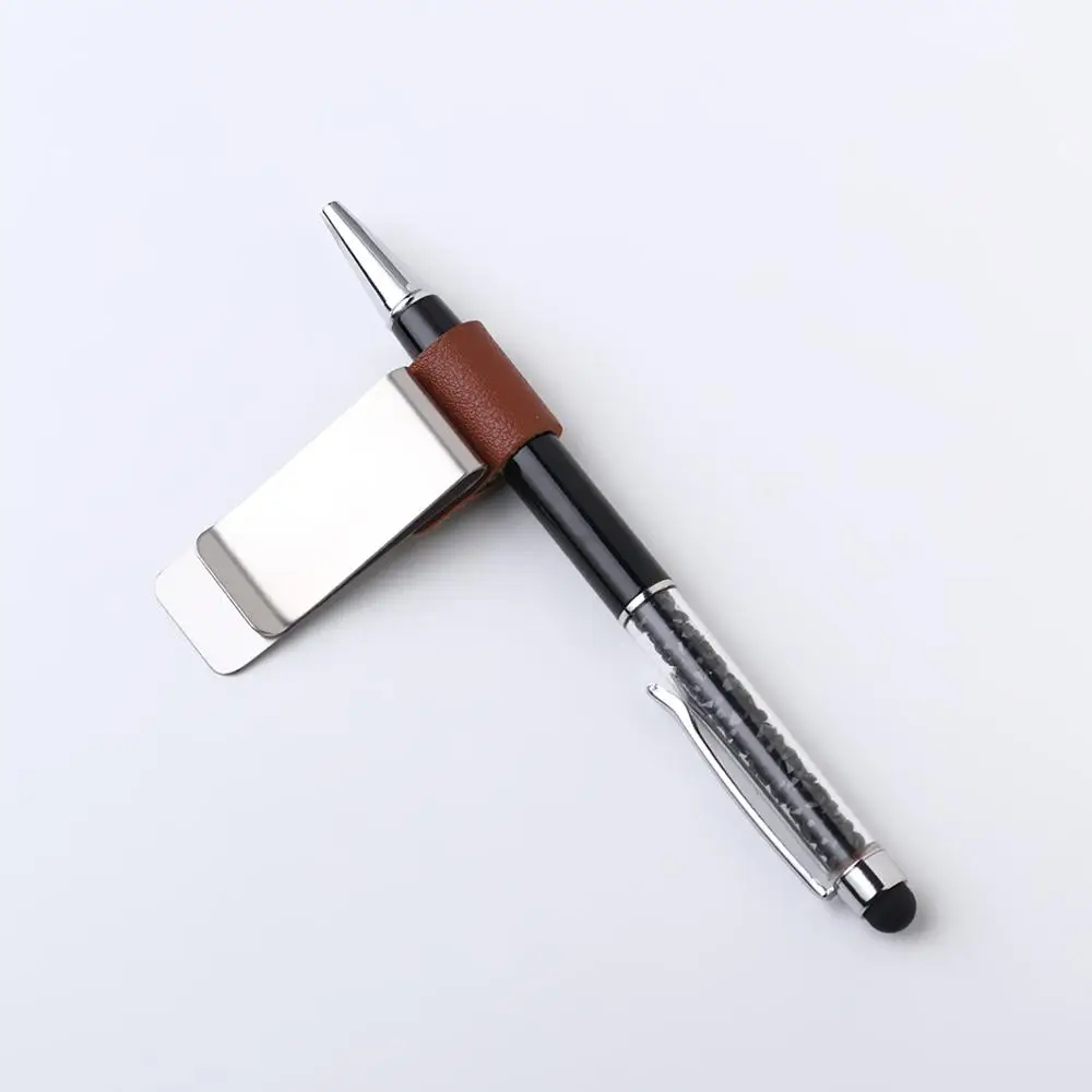 Stationery Convenient Portable Brass Pen Folder Handmade Leather Notebook Holder Stainless Steel Clips pen holder desk organizer pen and brush holder desk storage rack pen loop pen clip