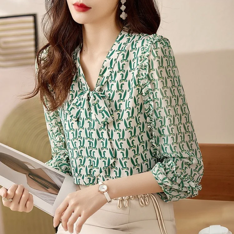 

Fashion luxury ladies chiffon shirt France style woman printing blouse Spring Summer half sleeve Tops blusa mujer