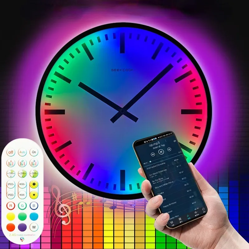 

Stylish Modern Wall Clock Art home decor: LED Luminous Clock with Smart Colorful Light
