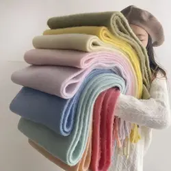 12 Colors Cashmere Scarf Women Men Thickened Solid Color Shawl Tassel Shawl Lovers Scarf Winter Warm Thickened Accessories