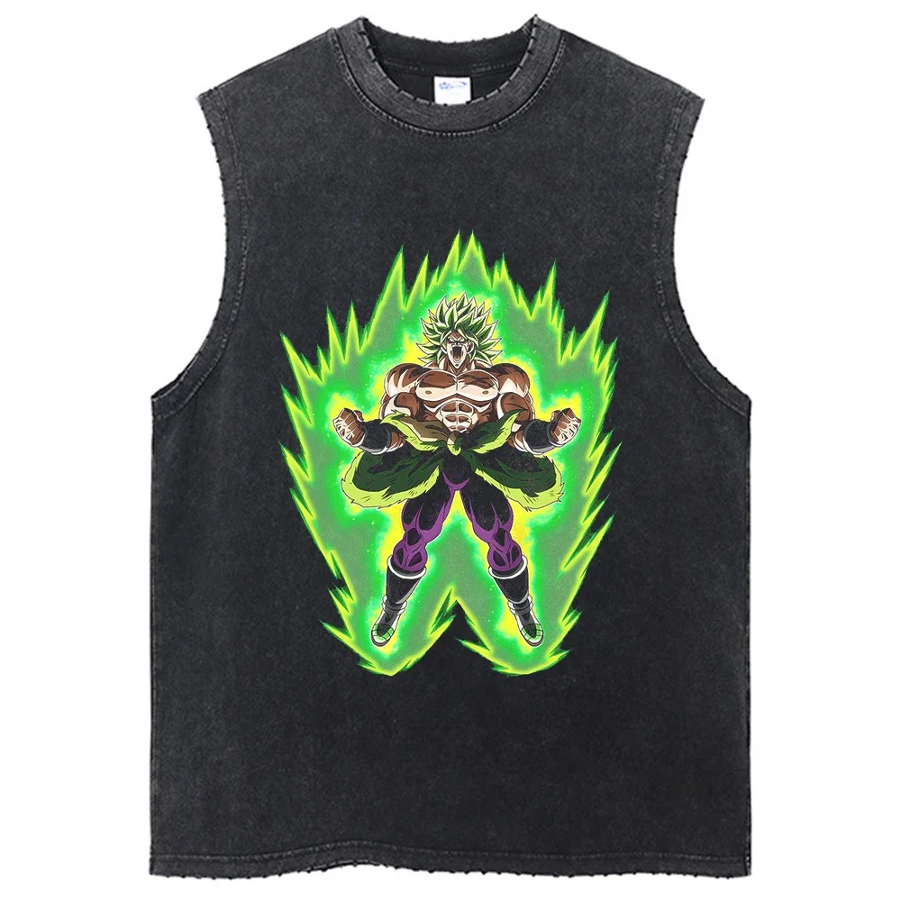 Fashion Dragon Ball Z Harajuku T-Shirts Retro Streetwear Washed Anime Man Tank Tops Tees Retro Manga Oversize Sleeveless Vest