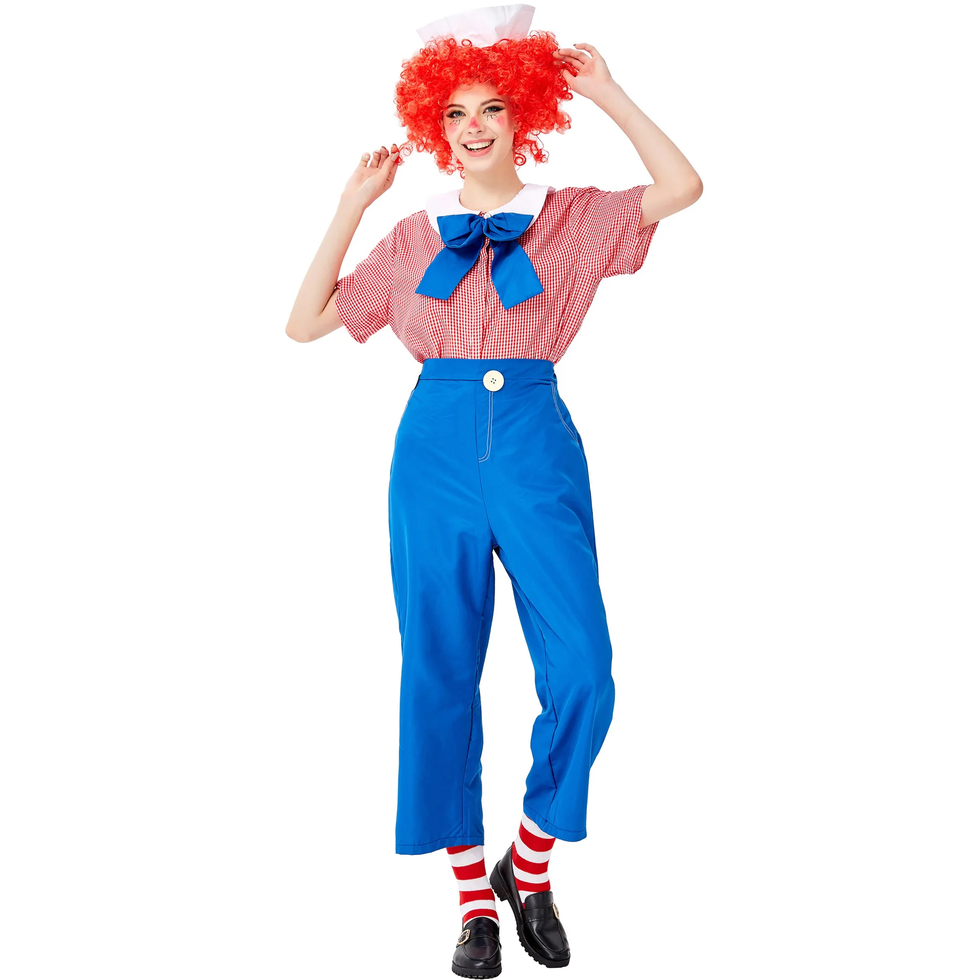 CircusRedClownCosplayRedandBlueTopPantsCostumesHalloween