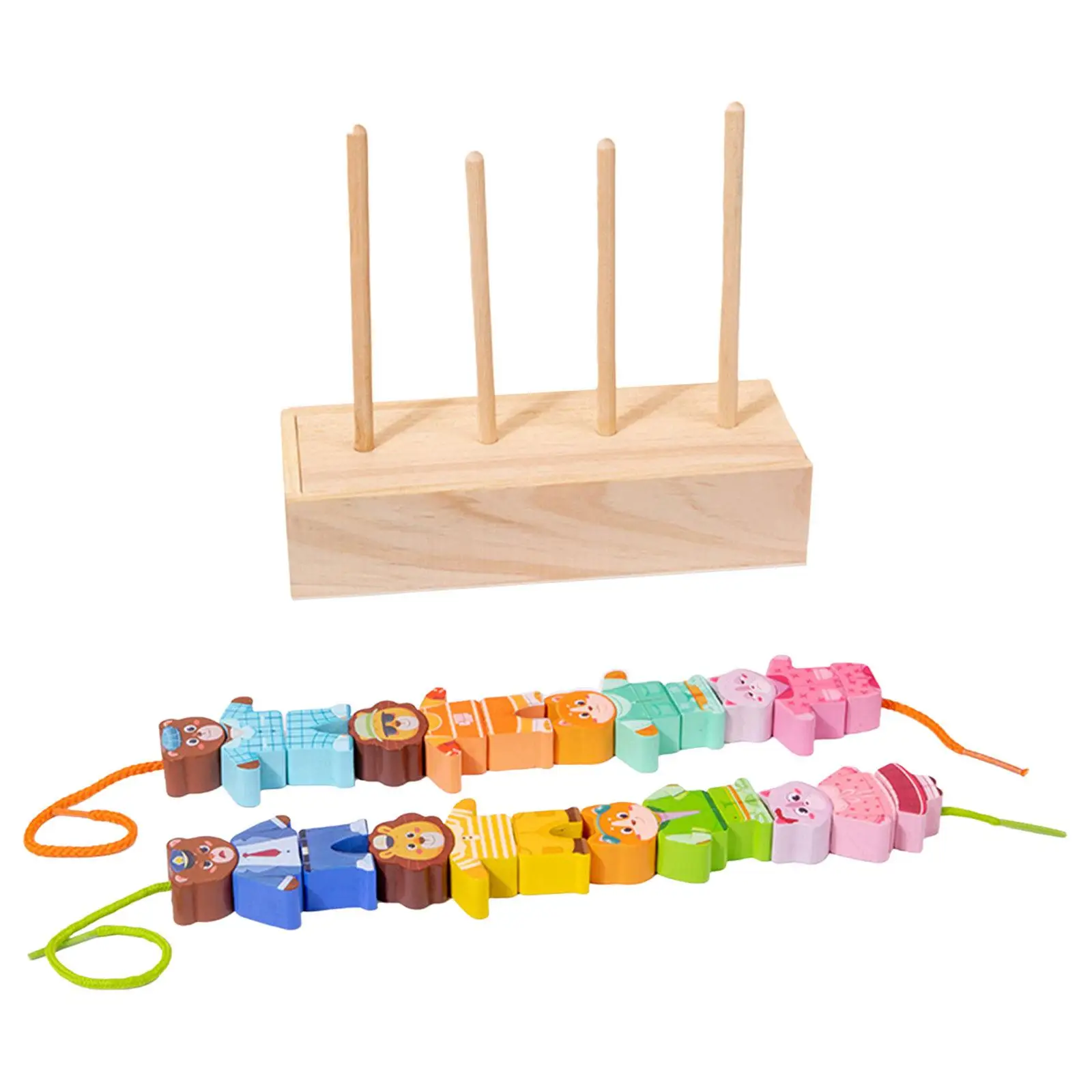 

Wooden Sorting and Stacking Toys Activity Game Animal Stringing Threading Beads Toy for 18+ Months Old Children Girls Kids Gifts