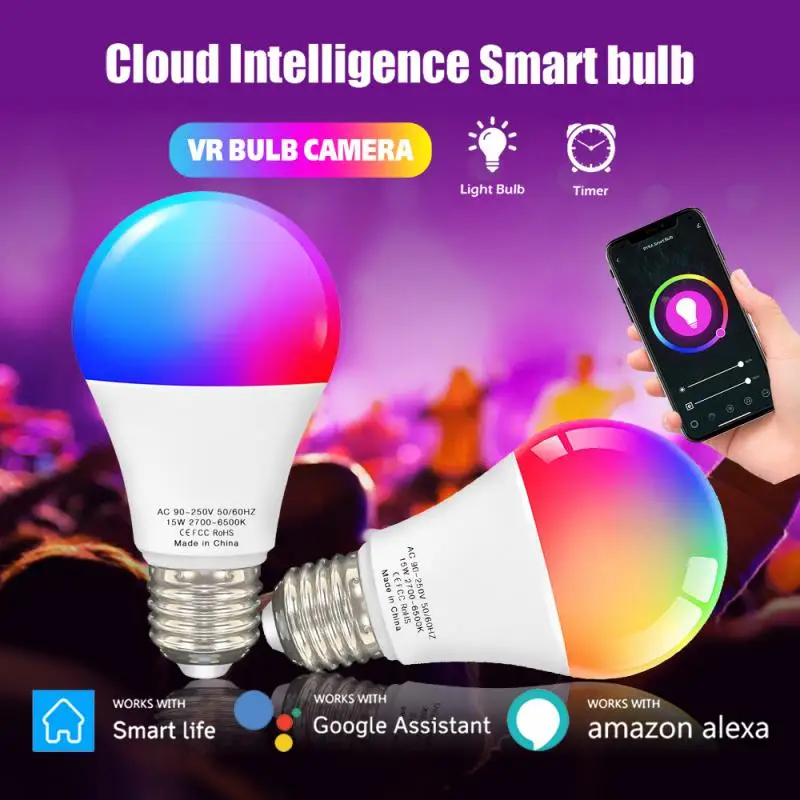 

1/2/4PCS 15E/9W TUYA Smart WiFi E27/E26 RGBCW LED Light Bulb Lightbulbs Alexa Lamp Google Home Yandex Alice 100-240V Dimmable