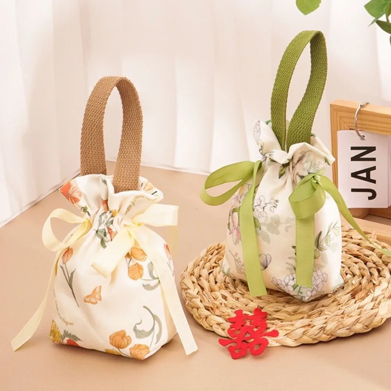 Chinese Drawstring Bag Large Capacity Canvas Candy Storage Bag Reusable Engagement Gift Bag For Packing Gifts Souvenirs