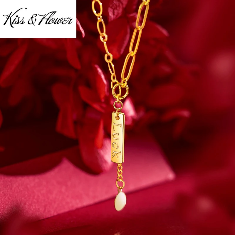 

KISS&FLOWER NK345 Fine Jewelry Wholesale Woman Girlfriend Mother Party Birthday Wedding Christmas Gift LUCK 24KT Gold Necklace