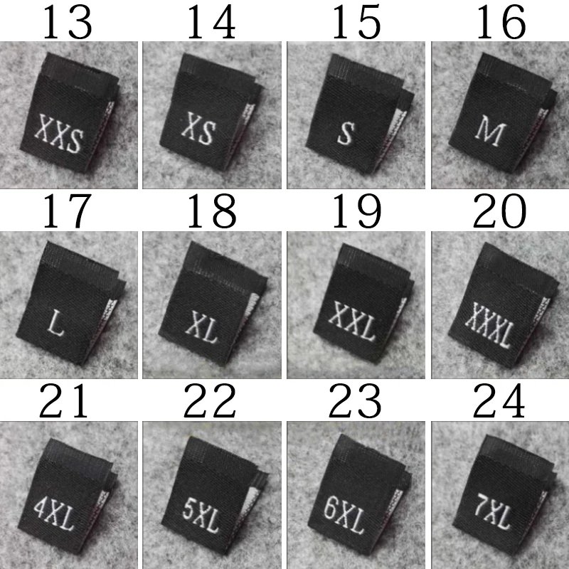 Clothing Labels 100Pcs Clothing Size Label Black Text White Garment Clothes T Shirt Dress Cloth Fabric Label Tag S M L XL 2XL 3XL 4XL 5XL