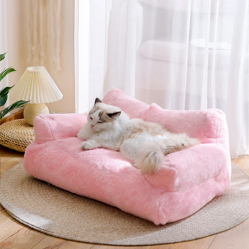 Winter Warm Pet Sleeping Cushion - Cat Bed Sofa with Detachable Plush, Kitten Dog Kennel, Non-slip Mats - Puppy House Basket Supplies for Gatos