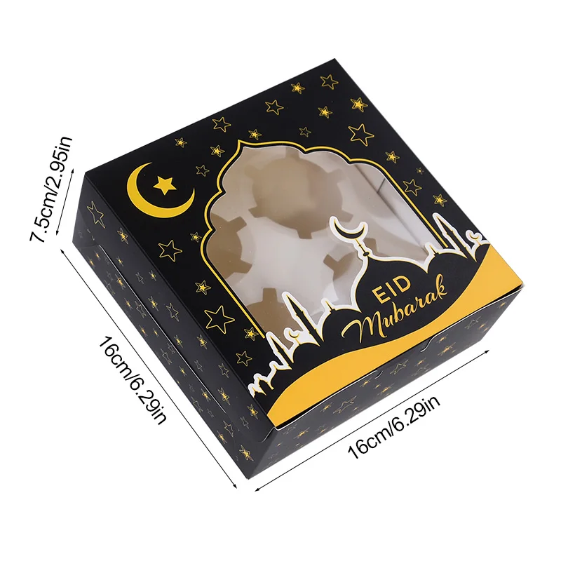 1/4pcs Eid Mubarak Cake Box Ramadan Kareem Muffin Cupcake Packing Boxes 2025 Islamic Muslim Party Decor Supplies Candy Gift Bag