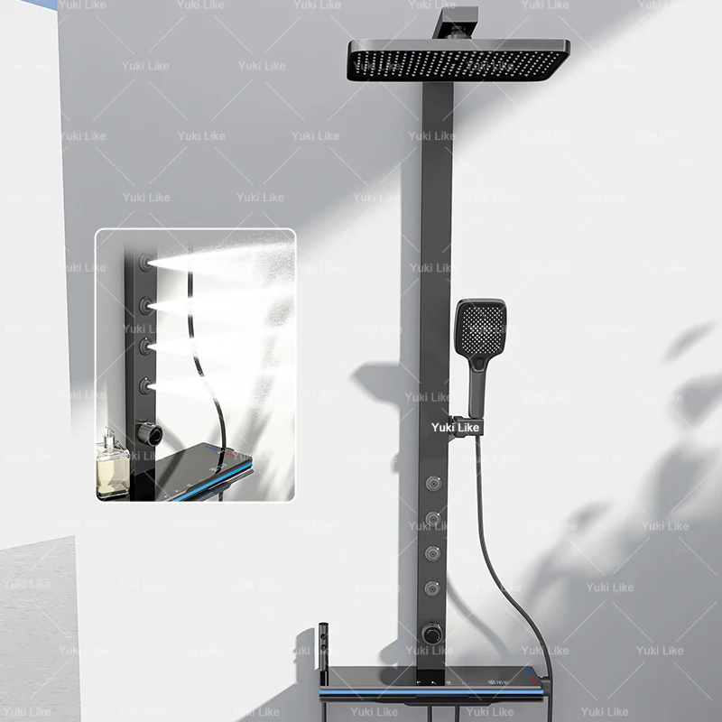 ดิจิตอลสมาร์ทสีเทาชุดฝักบัวห้องน้ําใช้ในบ้านระบบฝักบัว Rainfall Sprayer แรงดันอาบน้ํา Apartment หัวฝักบัว 1