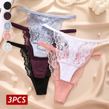 Nuovo 3 Pz/set Sexy Pizzo Floreale Mutandine Per Le Donne A Vita Bassa Perizoma Slip Set Moda Accogliente Trasparente Intimo Lingerie S-XL 1