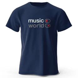 Men's Oversized Music World Graphic T-Shirt - 100% Cotton Summer Top - XXXL (Navy)