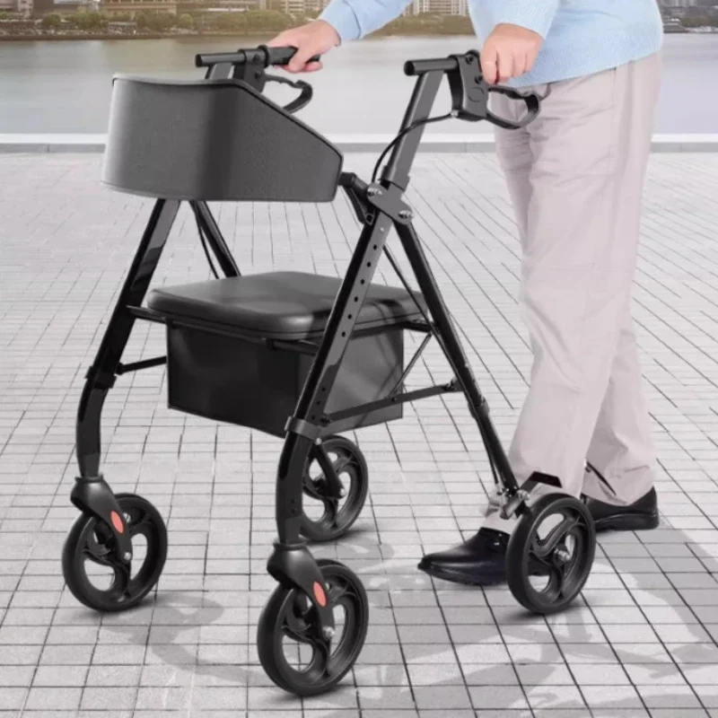 Walking Stick with Seat Transport Chair for Seniors Folding Rolling Walker Wheelchair Wheels Combo & Aluminum Mobility Walkers