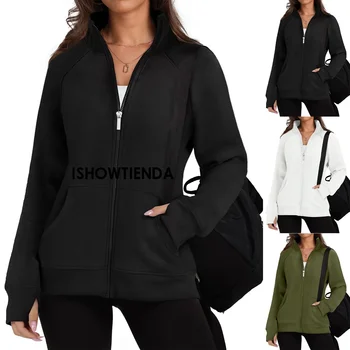 Spring Autumn New Coat Casual Zipped Hoodie Coat Women Fashion Drawstring Sporty Hooded Coats Jackets Ladies Simple Sweatshirt 2