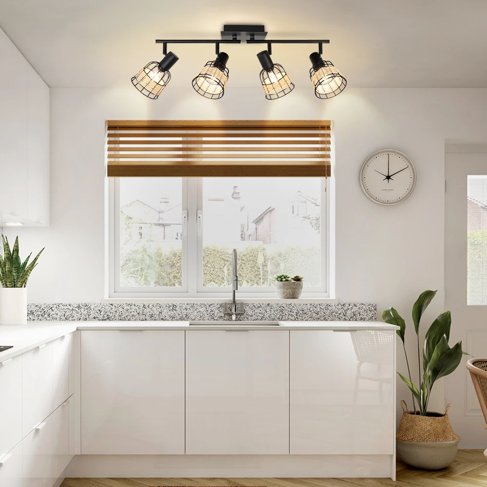 Description Picture 6 of itemDepuley LED 4-light Rattan Ceiling Spotlight Farmhouse Bamboo Track Lamp Woven Cage for Foyer Dining Room Balcony Kitchen