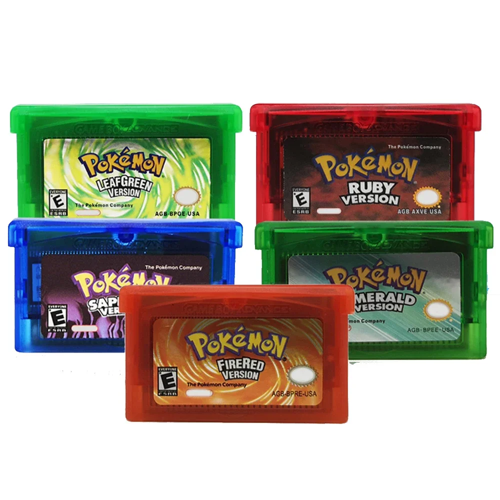 -GBA 게임 시리즈 32비트 비디오 게임 카트리지 콘솔 카드 에메랄드 파이어레드 리프그린 루비 사파이어
