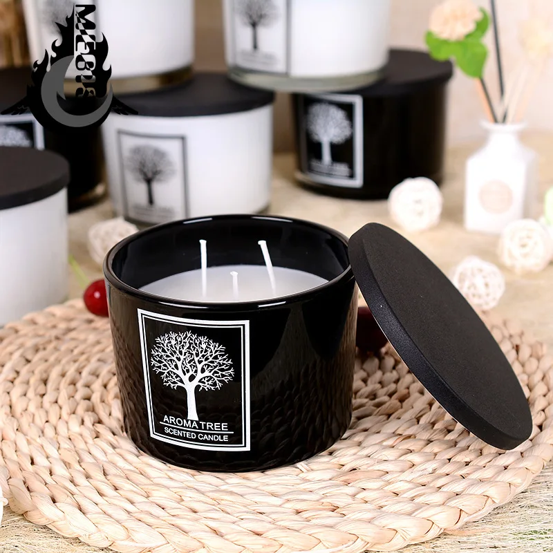 Decor candles scented Glass Jar with Wooden Lid Black Scented Wick Style House Decoration |