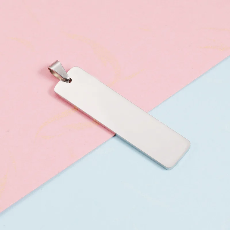 Stainless Steel Cutting Rectangle Tag Pendant Charms For DIY Custom Making Necklaces Keychains Rectangle Tag Bar With Buckle