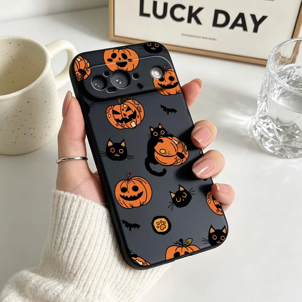 Spooky Pumpkin Cat Black Soft Silicone Phone Case