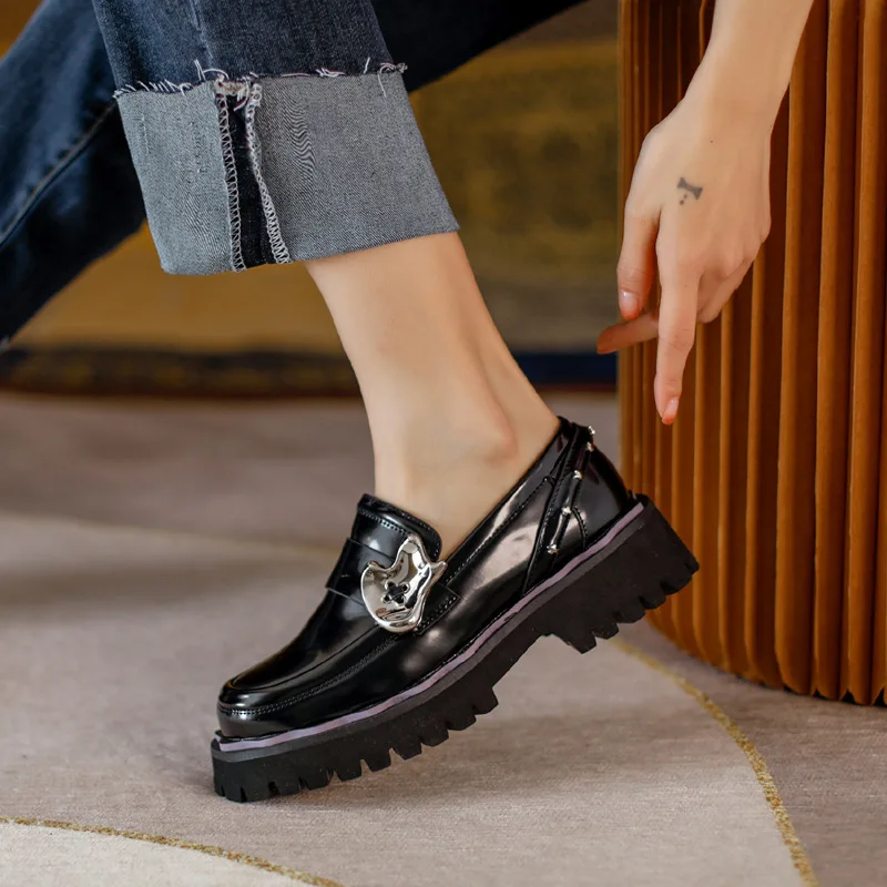 Zapatos de piel auténtica para mujer, mocasines Oxford de lujo, sin cordones, con 2022 - AliExpress