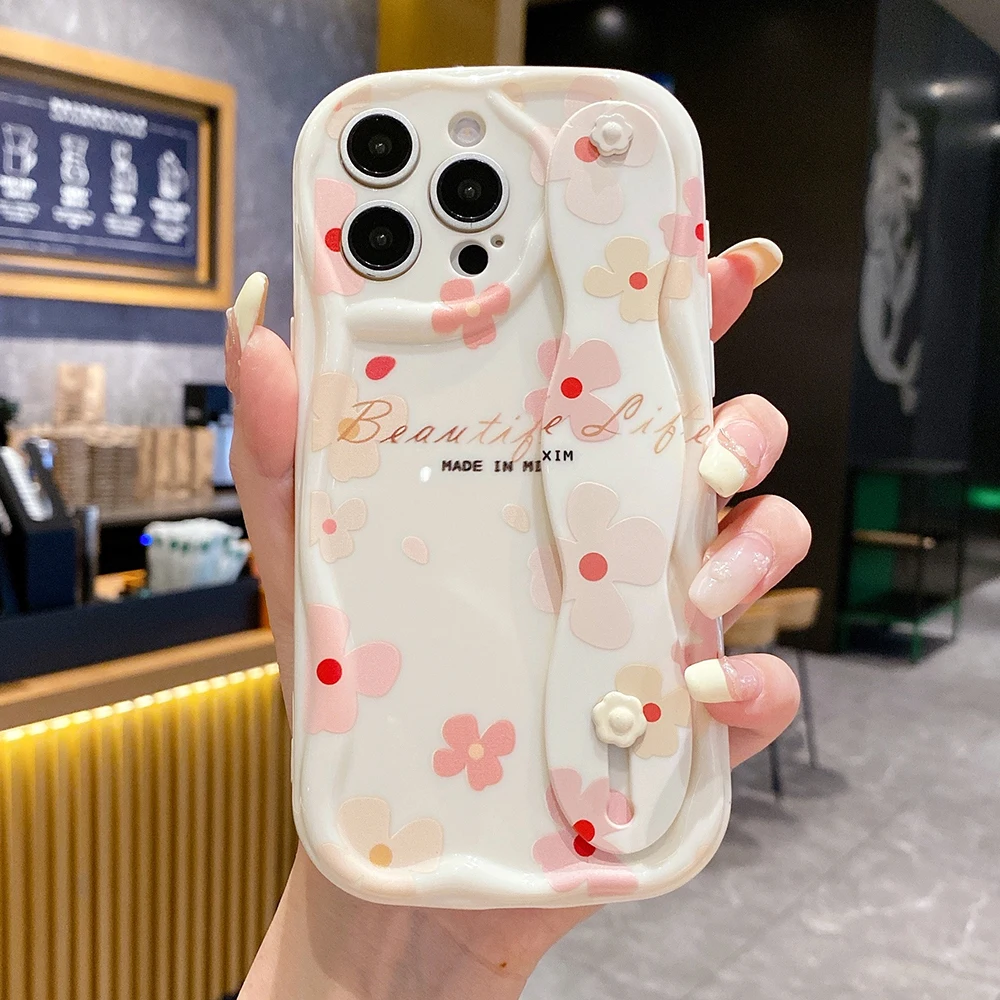 Cute Flower Wrist Strap Phone Holder Case