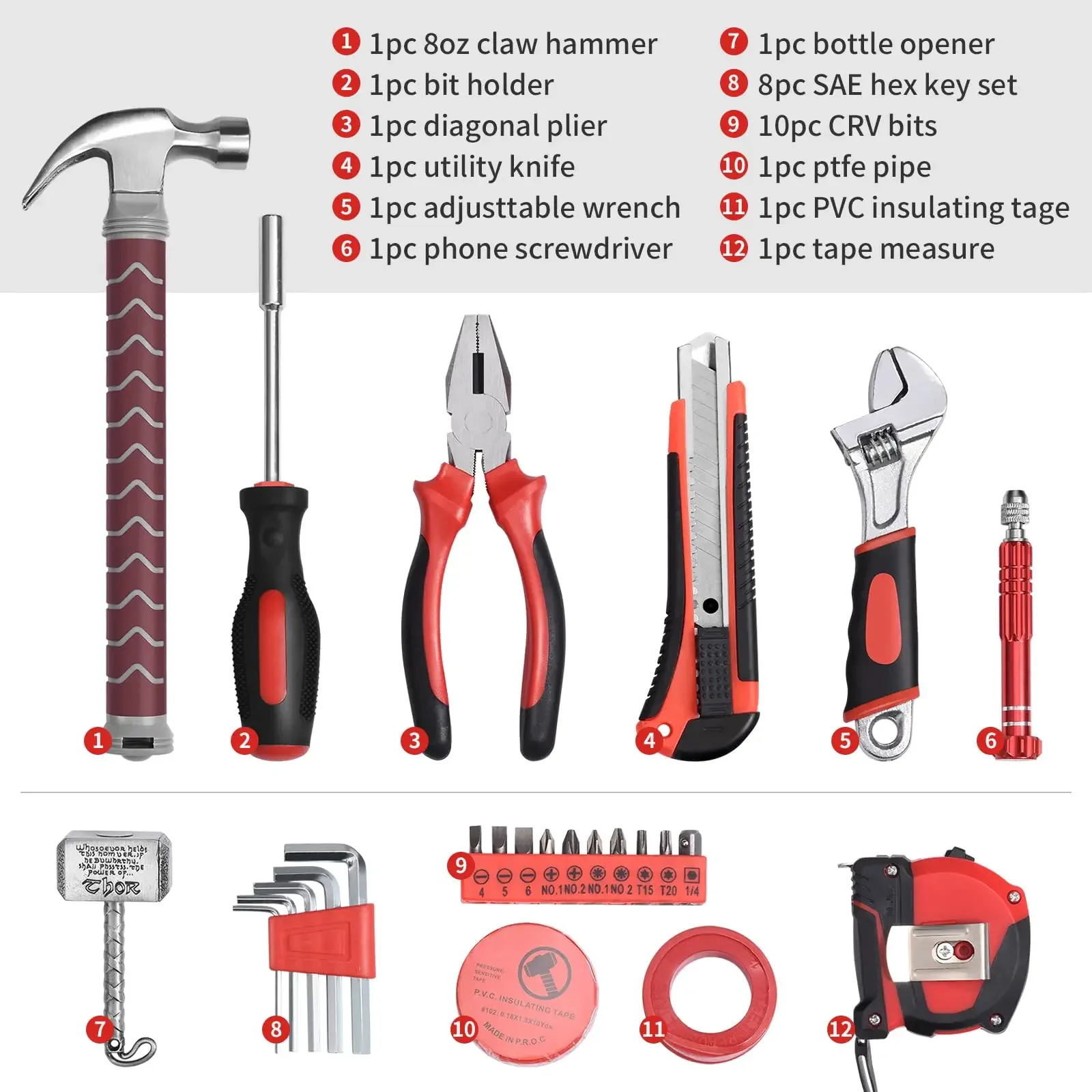 THOR Hammer Tool Set Home Tool Kit Plastic no test pen