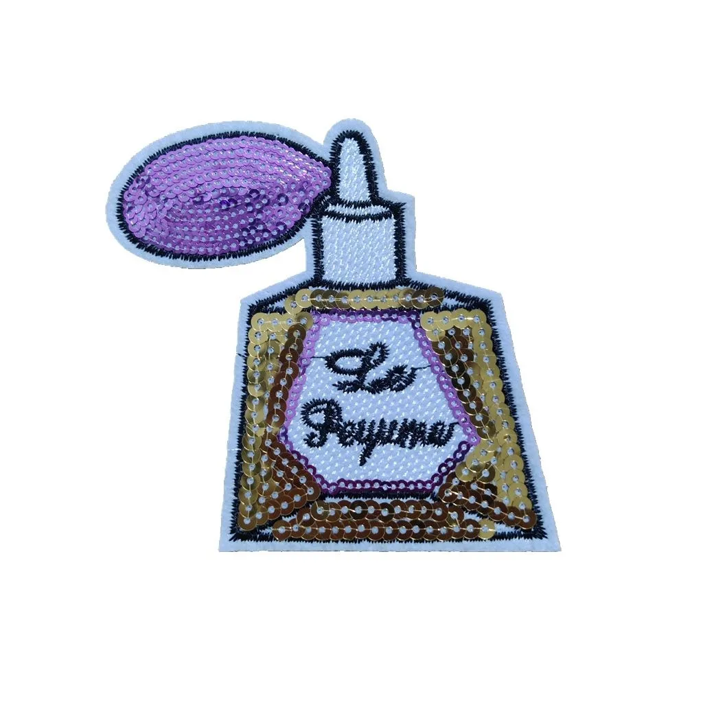 

GOLD Perfume Bottle Patch For Clothing GOLD SILVER RED SEQUINED Thermoadhesive Patches Clothes Patch Sewing ON DIY BADGE