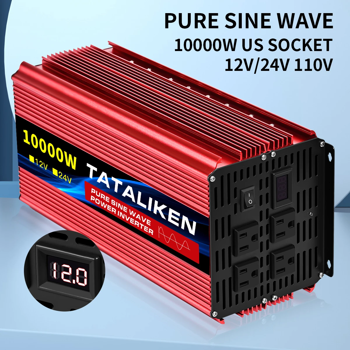 Power Inverter Solar Inverter Pure Sine Wave Inverter Car Converter Inverter Car Inverter Vehicle Inverter Car Power Converter 12V To 110V AC Pure Sine Power Inverter 8000W 10000W Power 60HZ Converter Car Accessories With LED And US Socket