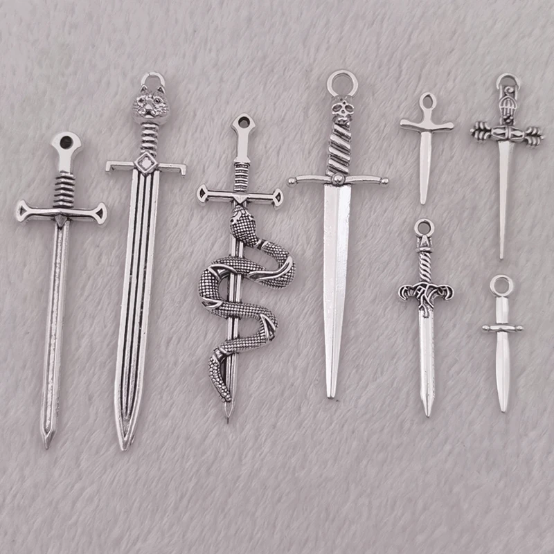 UNICRAFTALE 16pcs Dagger Bookmark Charms 304 Stainless Steel Sword Pendants Hypoallergenic Punk Earring Sword Charms 45mm Metal