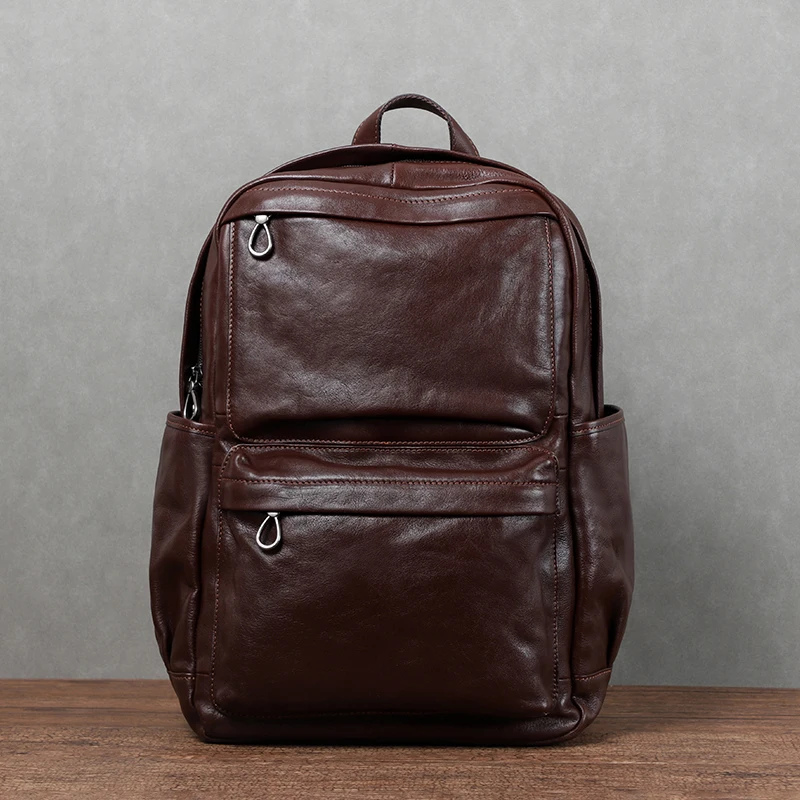 Genuine Leather Men Backpack Vintage Laptop Bag Large Capacity Travel Backpack Head Layer Cowhide Leather Computer Bag pack 2