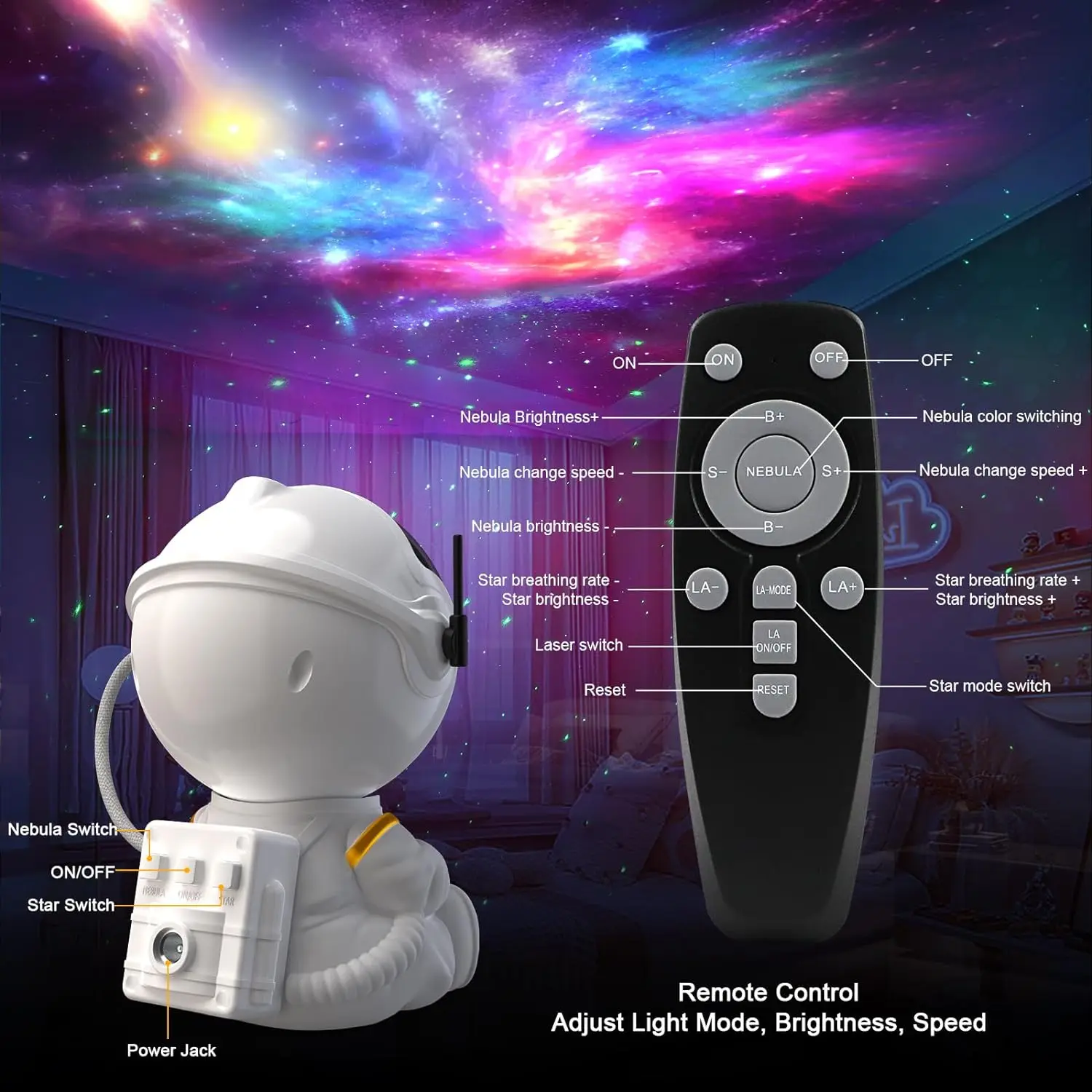Astronaut Galaxy Projector, Star Projector Galaxy Light, Night Light for Kids, Nebula Ceiling LED Lamp, Room Decor, with Timer