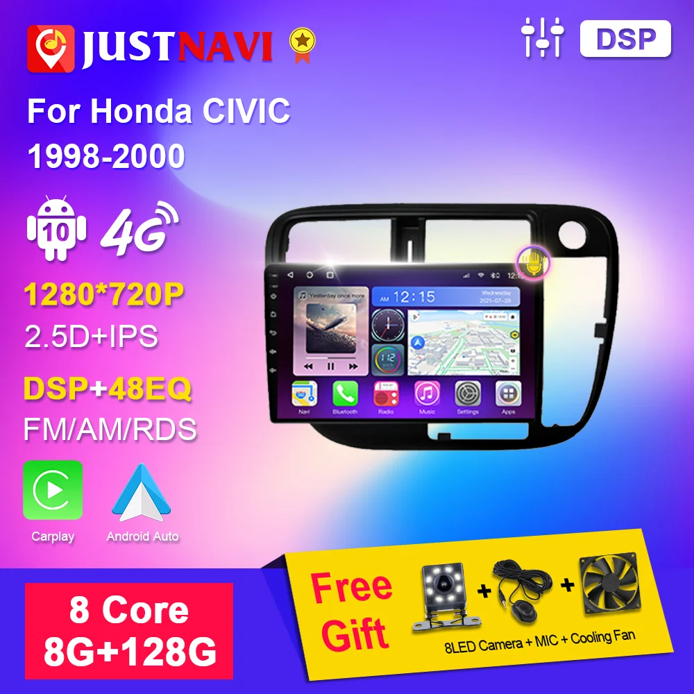 

JUSTNAVI Android Car Radio Stereo For Honda CIVIC LHD RHD1998-2000 Navigation GPS Multimedia Video Audio Player Carplay RDS DSP