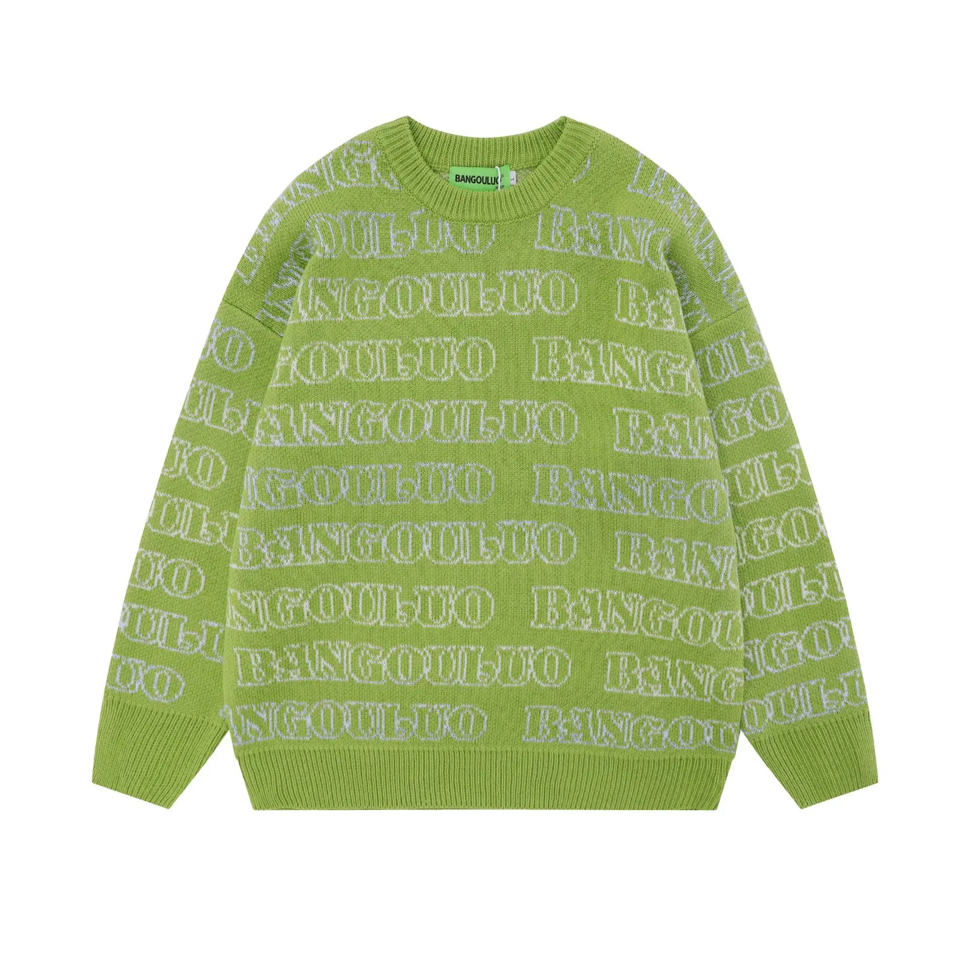 

Letter Jacquard Sweater Men Loose Comfortable High Street Knit Trend Casual Long Sleeve Round Neck Pullover Masculino Listrado